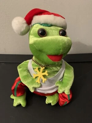 Gemmy Frogz Hip Hop Christmas Frog Green Red RARE Snowflake Chain Works! - Image 1 of 4