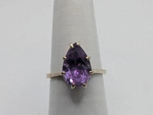 Sterling Silver 925 Teardrop Amethyst Solitaire Ring Size 6.75 - Picture 1 of 8