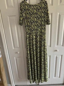 LuLaRoe Ana Kleid gelb und marineblau Mosaikmuster lang hoch niedrig aussehen neu mit Etikett Large - Bild 1 von 5