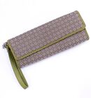 Lime Green Gray Taupe Fabric Clutch Wallet Credit Card Holder Tri-fold Wristlet