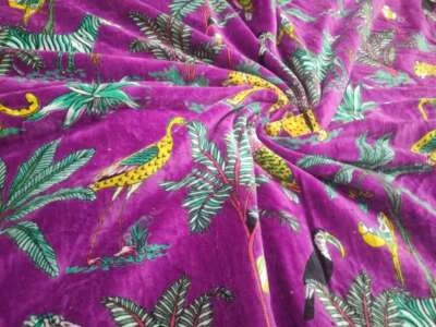 Indian Purple Jungle Printed Velvet Hippie Upholstery Soft Dress Making Fabric - Image 1 of 4