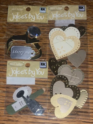 Lote de 3 mini corazones Jolees anillo de boda champán tostadas bebida álbum de recortes pegatina Foto 1 de 4