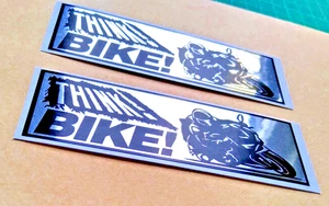 Think Bike Set of 2 Motorcycle Safety Stickers  – Chrome Vinyl Thermal Print - Picture 1 of 12