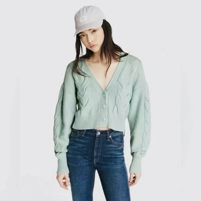 rag & bone Mint Seafoam Green Cableknit Cardigan Cotton Cashmere Sweater Size  - Image 1 of 4
