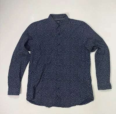 Hugo Boss Men's Large Slim Fit Stretch Linen Button Shirt Lightweight Geometric - Image 1 of 4