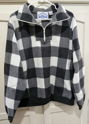Vtg Black & White Checked Fleece Pullover, Medium Pockets, 1/4 Zip Trader Bay - Image 1 of 4