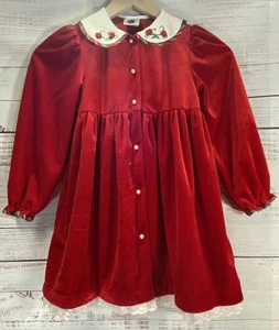 Good Lad 6x Girl's Vintage Red Velvet Christmas Dress with Flower Collar Detail - Picture 1 of 10