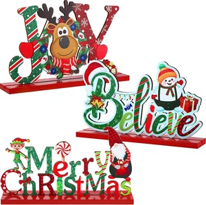 3 Pcs Christmas Decorations Indoor Centerpieces for Tables Tabletop Wooden Sign  - Picture 1 of 12