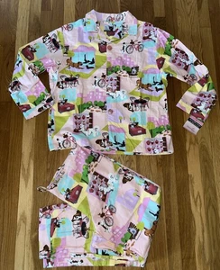 The Cat's Pajamas Dog Print Pajama Set Cotton Flannel Pink Size Medium NEW - Picture 1 of 14