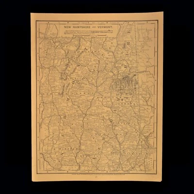 Mapa antiguo de 1895 de NUEVO HAMPSHIRE mapa de VERMONT antiguo original tono sepia fechado Foto 1 de 4