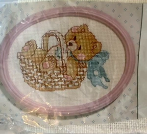 Small Sized Counted Cross Stitch Kit With Pink Frame “be Merry Cherished Teddy” - Picture 1 of 3
