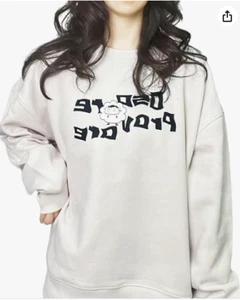 LITQI.NF Women's Casual Oversized Sheep Fleece Crew Neck Apricot Sweatshirt - M - Picture 1 of 6