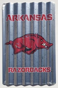 ARKANSAS RAZORBACKs CORRUGATED METAL SIGN 12" X 18" UNIVERSITY TIN RETRO - Picture 1 of 4