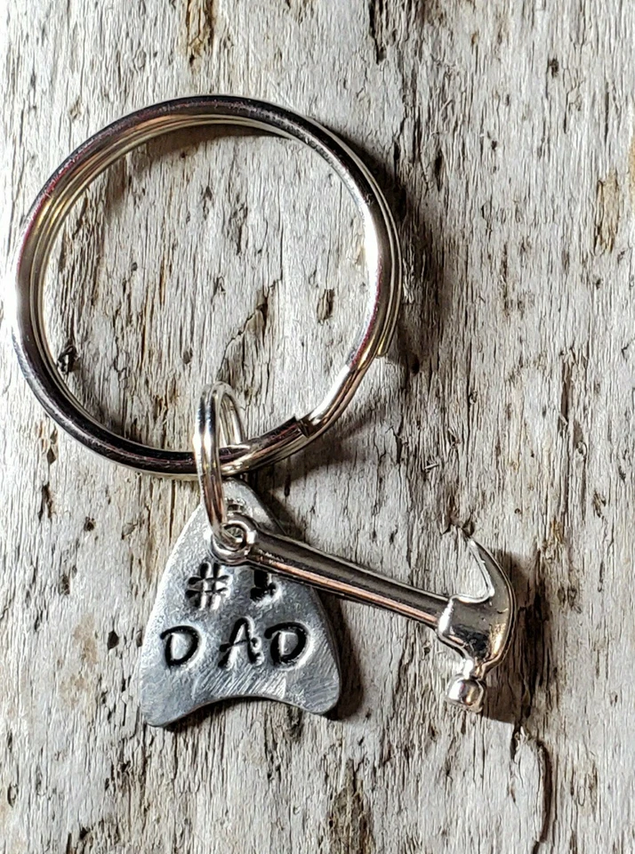 #1 PAPÁ Estampado a Mano Llavero Martillo Dije Espejo Brillo  Foto 1 de 3