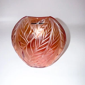 Lalique Filicaria Rouge Rose Amber Crystal Pillow Glass Vase - Picture 1 of 4
