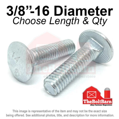 3/8"-16 Grade A 307A Full Thread Square Carriage Bolts Zinc (Pick Length & Qty) - Image 1 of 2