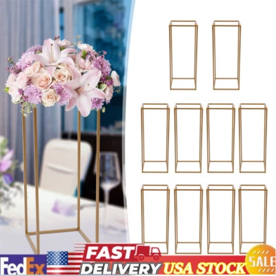 10Pcs Tall Gold Metal Flower Stand Wedding Table Centerpieces Decor Vase Colum - Image 1 of 4