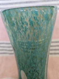 Murano Hand Blown Art Glass Vase 6.25" tall Striped WhiteOver Turquoise Blue - Picture 1 of 9