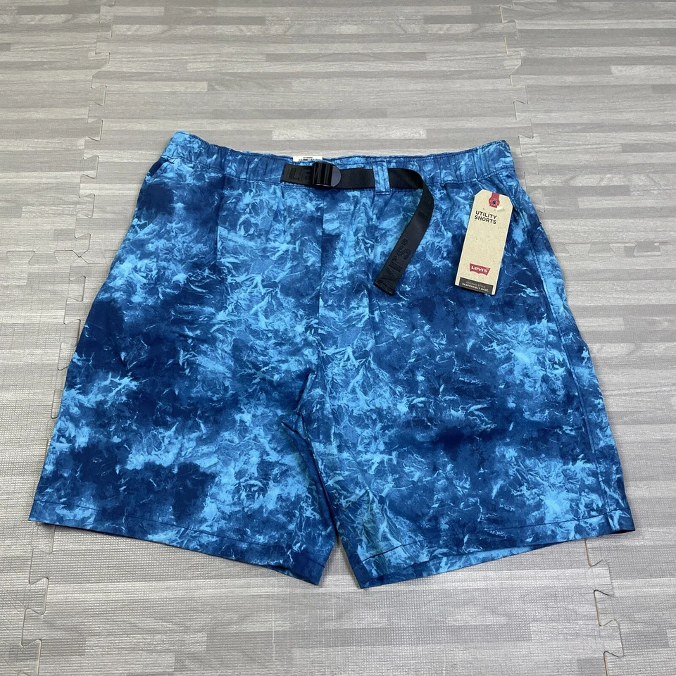 Levi's Elastic Waist Belted Blue Tie Dye Utility Shorts Mens Size Small