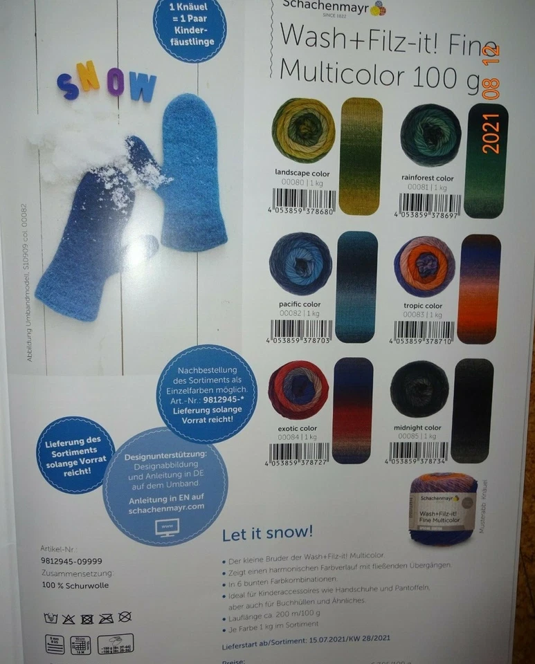 79,50 €/1 kg Wash + Filz it fine Multicolor Wolle Strickgarn Schachenmayr 100 g - Bild 1 von 2