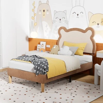 Lindo Cabecero de Cama Tapizado de Terciopelo con Marco de Cama Doble Plataforma de Listones de Madera Foto 1 de 4