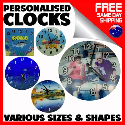 Personalised Wall Clock  Glass Clocks Photo Text Logo Home Christmas xmas Gift - image 1 of 4