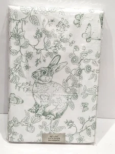 Benson Mills Kara Easter Bunny Rabbit Green White Fabric Tablecloth 60" x 84" - Picture 1 of 8