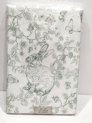 Benson Mills Kara Easter Bunny Rabbit Green White Fabric Tablecloth 60" x 84" - Image 1 of 4