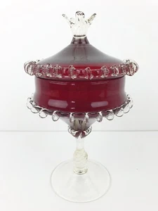 Vintage Red Empoli MCM Glass Sweet Jar Apothecary Jar with Lid 26 cm H - Picture 1 of 13