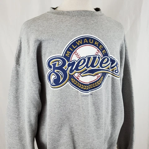 Logo Athletic Vintage Milwaukee Brewers Pullover Sweatshirt XXL Gray L/S USA Y2K Cover