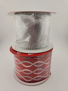 Nicole Simply Winter Wired Ribbon Red Silver New & Used - Picture 1 of 3