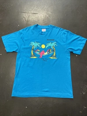 Vtg 90s Hanes Single Stitch Cape Coral FL Flamingo Blondie Blue Graphic Shirt L - Image 1 of 4