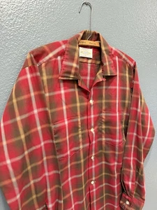 Vintage 60’s Arrow Shadow Plaid Loop Collar Men’s Cotton Button Up Shirt Medium - Picture 1 of 6