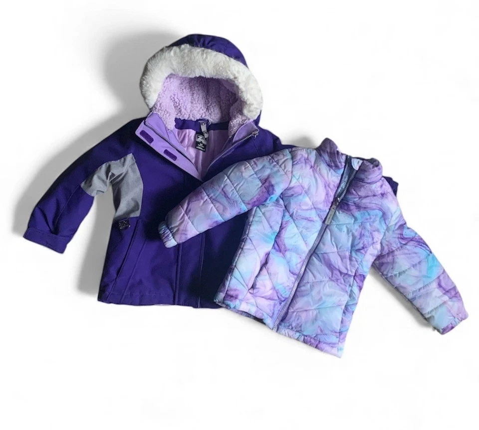 Abrigo de invierno Zero Xposure niñas 4/5 con capucha púrpura gris chaqueta forrada gruesa 3 en 1 Foto 1 de 4