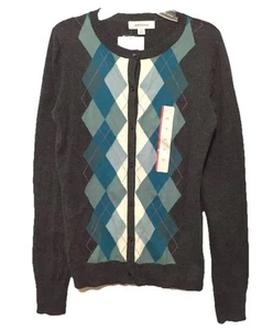 Merona Knit Cardigan Button Argyle Cotton Wool Multicolor Sz XS | MSRP $25 | A23 - Picture 1 of 7