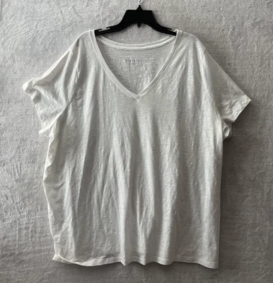 Blusa Top Mujer Ava & Viv Blanco Plus 4X Mezcla Algodón Sólido Manga Corta Cuello en V Foto 1 de 4