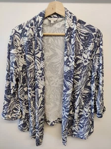 MONSOON LARGE BLUE CARDIGAN JACKET WATERFALL COATIGAN JERSEY FLORAL CASUAL WOMEN - Picture 1 of 4