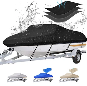iCOVER Trailerable V-Hull Fishing Runabout Bass Boat Cover,Marine Grade Canvas - Picture 1 of 25