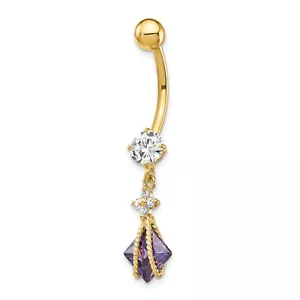 10K Gold Dangle 6mm Square Amy CZ Belly Button Dangle Body Jewelry - Picture 1 of 3