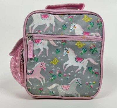 Pottery Barn Kids Mackenzie Lunch Box Bag Horses Horse Pony Pink Gray Floral PBK - Image 1 of 4