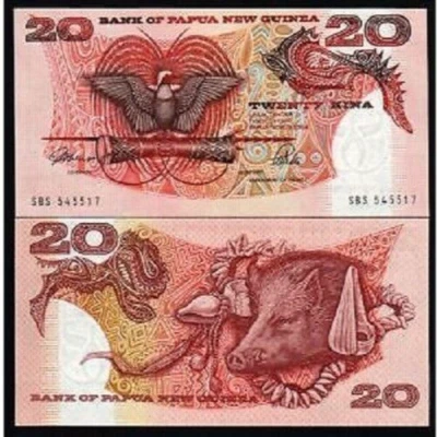 PAPUA NEW GUINEA 20 KINA P-10 1989-1992 BIRD BOAR UNC ANIMAL MONEY BILL BANKNOTE - Image 1 of 4
