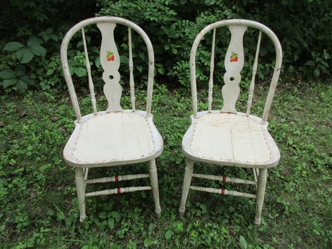 (2) Antique, Primitive, Painted, Farmhouse-Style, Splat-Back WINDSOR Side Chairs Cover