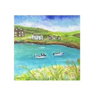 "Pintura de Kenna Port Issac Cornwall Reino Unido sobre panel de lienzo 4"" X 4""" - Imagen 1 de 4