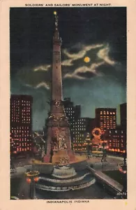 Mondschein Nachtansicht Soldaten & Matrosen Denkmal Indianapolis IN Postkarte N546 - Bild 1 von 2