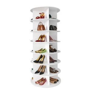 7-Tier Rotating Shoe Rack Tower 360° Spinning Shoe Display Carousel White - Picture 1 of 16