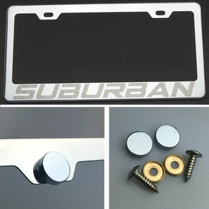 One Suburban Laser Engraved Stainless Steel License Plate Frame Chrome Screw Cap - Picture 1 of 12