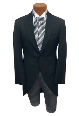 New Men's Ike Behar Black Cutaway Morning Coat Long Tails Modern Fit Size 42XL - Image 1 of 4