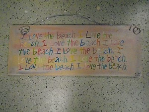 I Love the Beach Plakette Wandbild rosa Hintergrund  - Bild 1 von 2