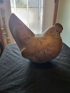 VINTAGE JAPANESE CAST IRON SCULPTURE HEN DECORATIVE FINE ART JAPAN 20TH C. - Picture 1 of 11