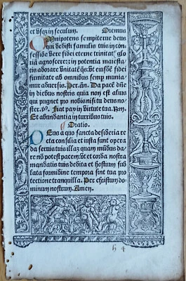 Post Incunable лист книга часов Vostre иллюстрированная граница инициалы (D) - 1501 - Изображение 1 из 2